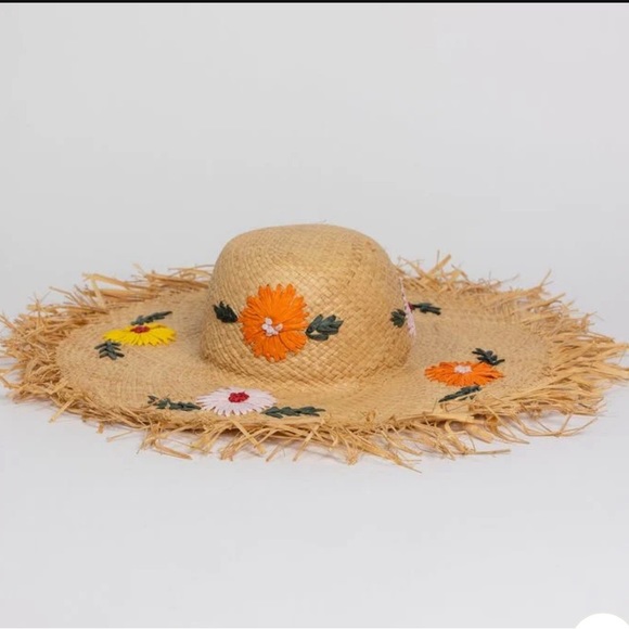 Charlotte Sunhat Colorful Embroidered Floral 100% Raffia Wide Brim with… - Picture 9 of 11
